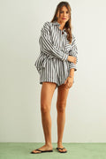 Striped Elastic Waist Shorts