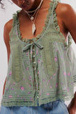 Lace-Trimmed Button-Front Tank