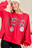 Merry With Ornament Patchwork Oversized Long Sleeve Top