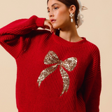 Ribbon Sequins Christmas Holiday Sweater Top