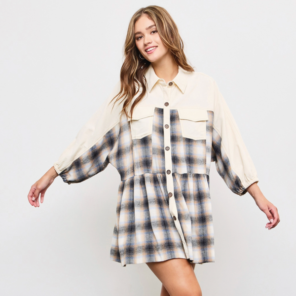 Fall Plaid Button Up Dress