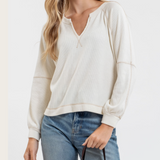 Split Neck Long Extended Sleeve Raglan Knit Top