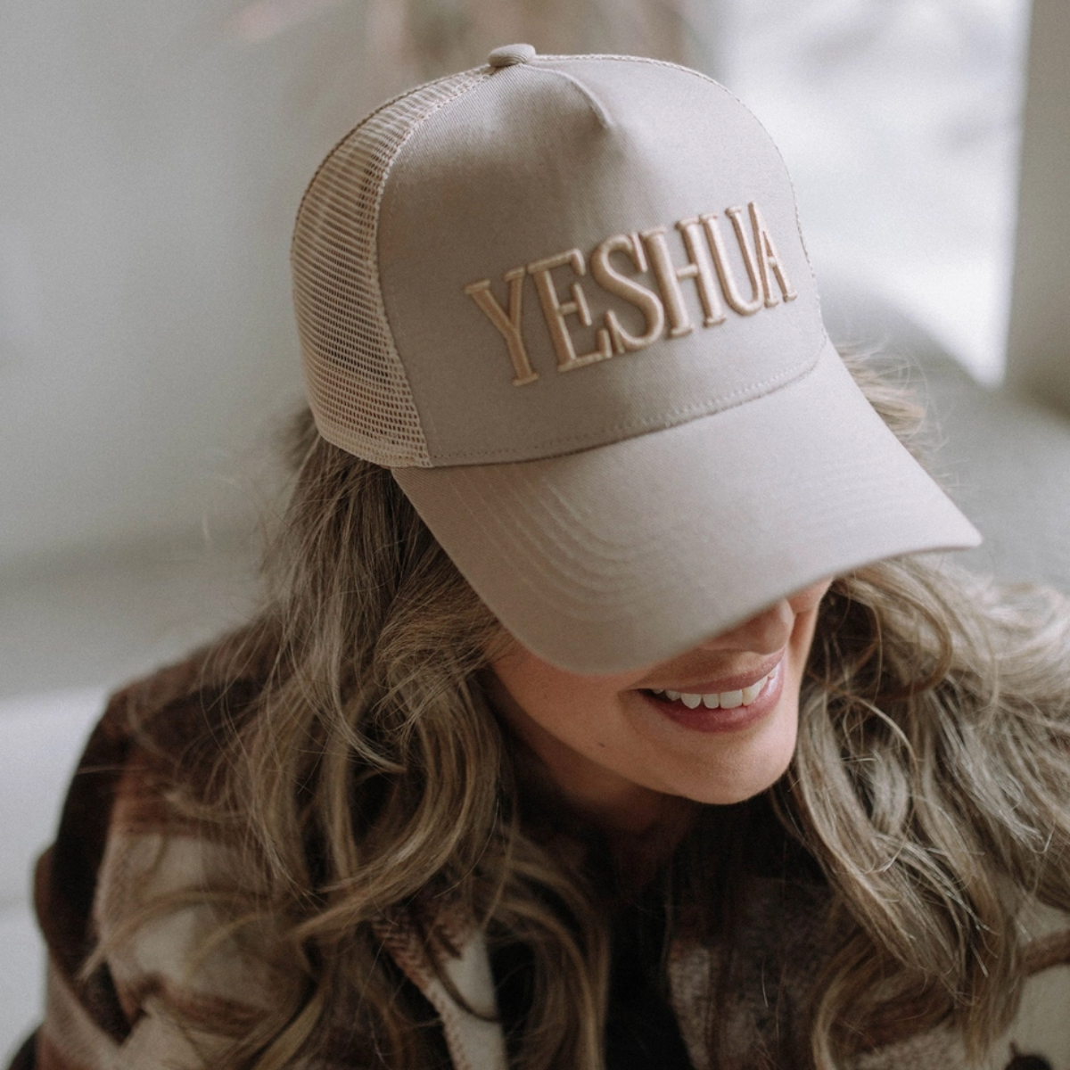 Close-up of the adjustable snapback closure on the faith-based 5-panel hat.