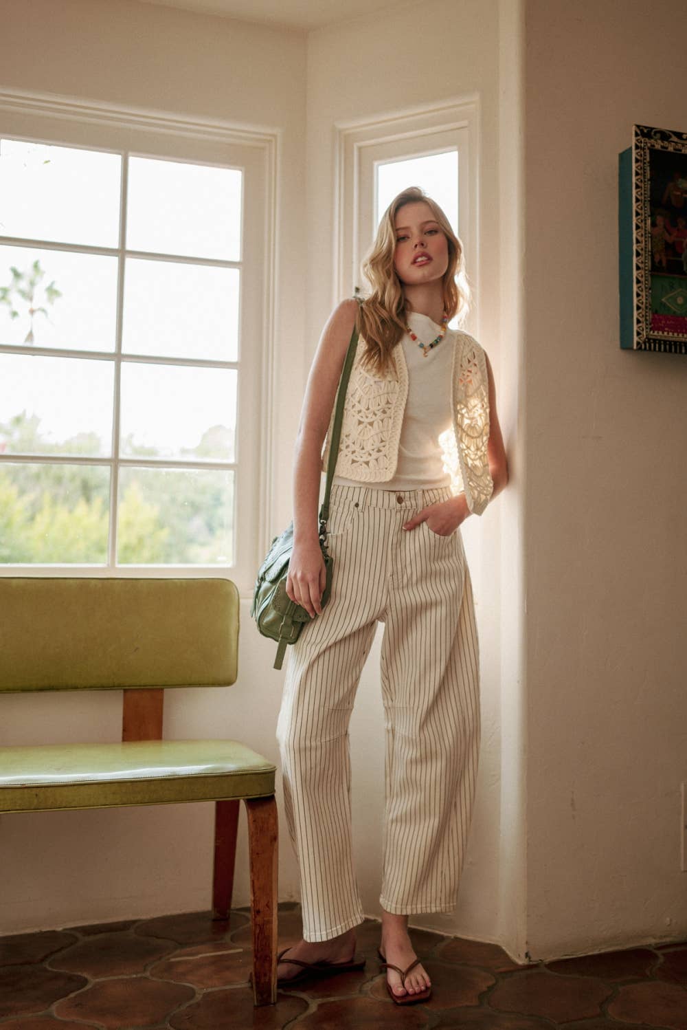 PINSTRIPED PATTERN BARREL PANTS