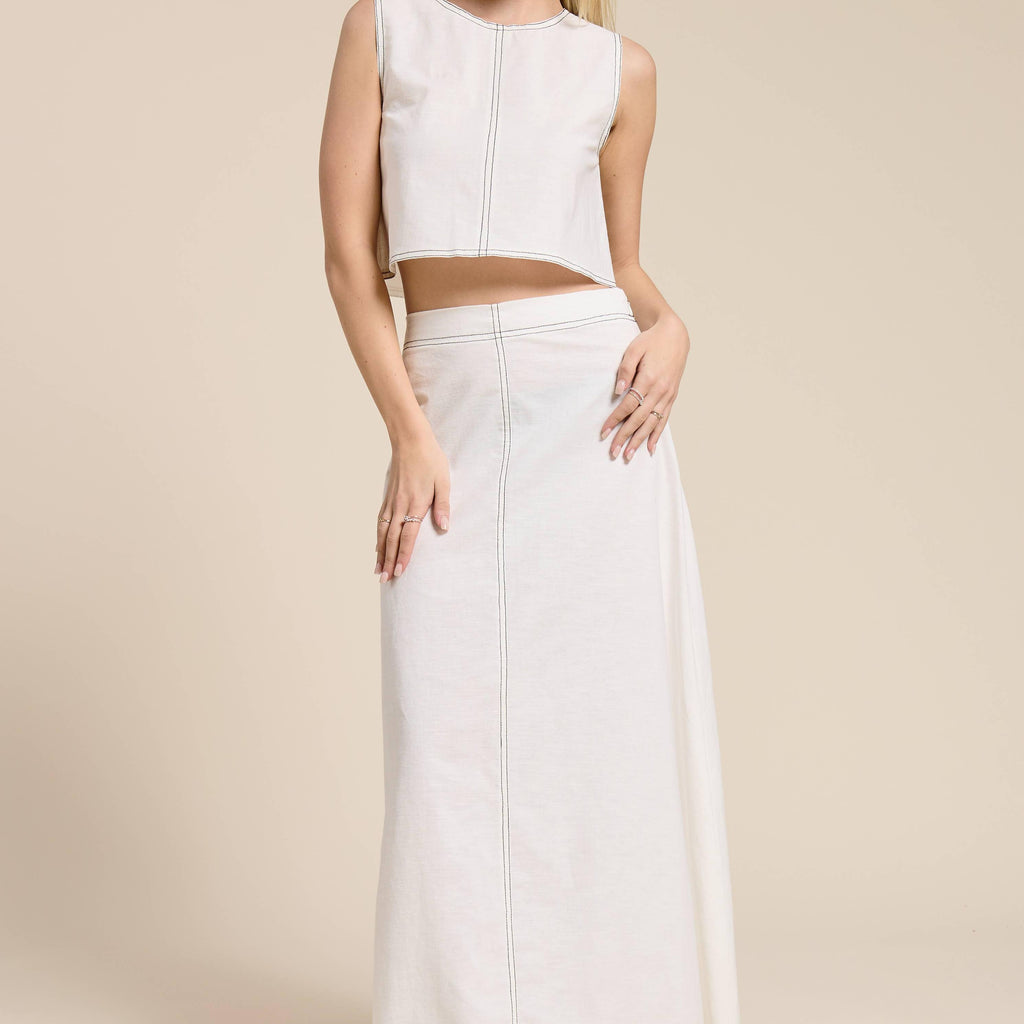 Contrast Stitch Linen Skirt