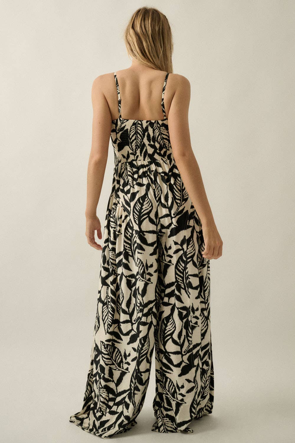 Tropical-Print Wide-Leg Pocket Cami Jumpsuit