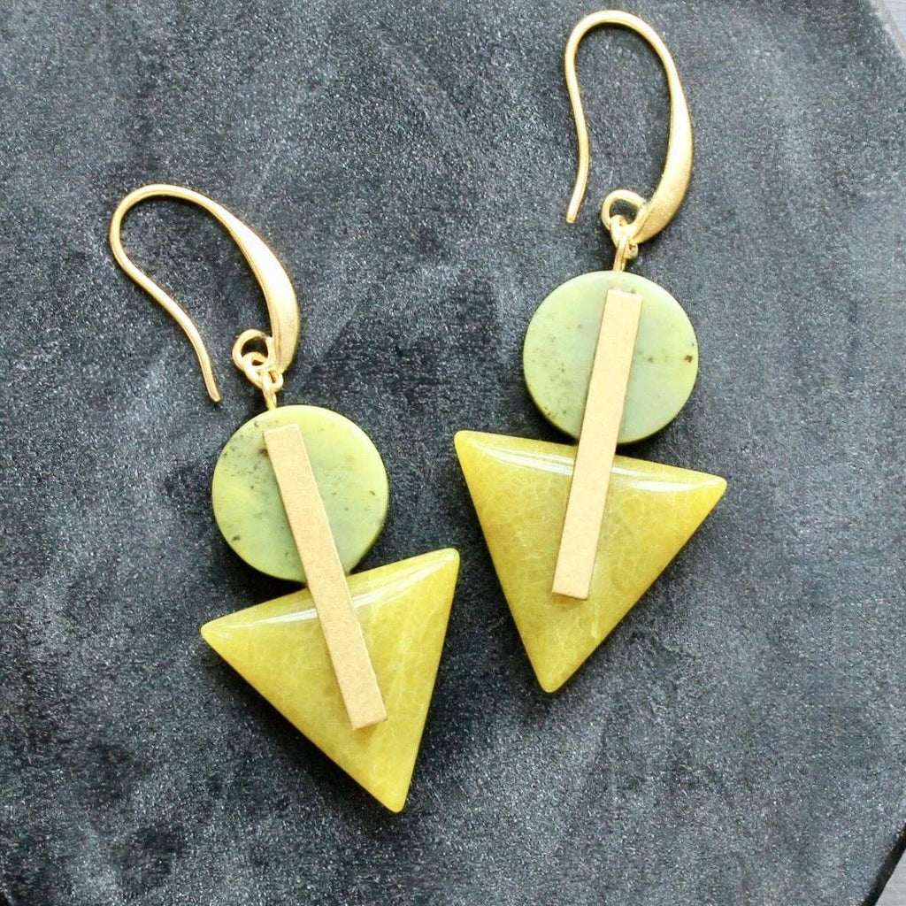 Green jasper and jade geometric earrings