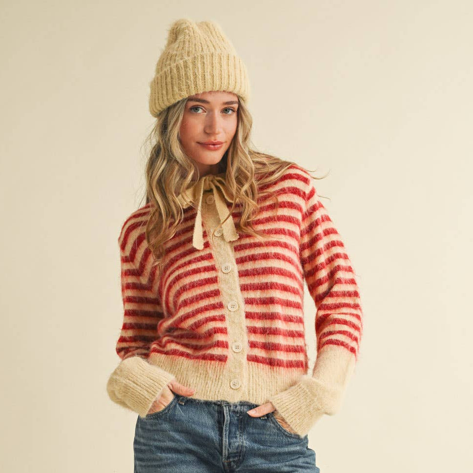 Striped Hoodie Sweater Cardigan
