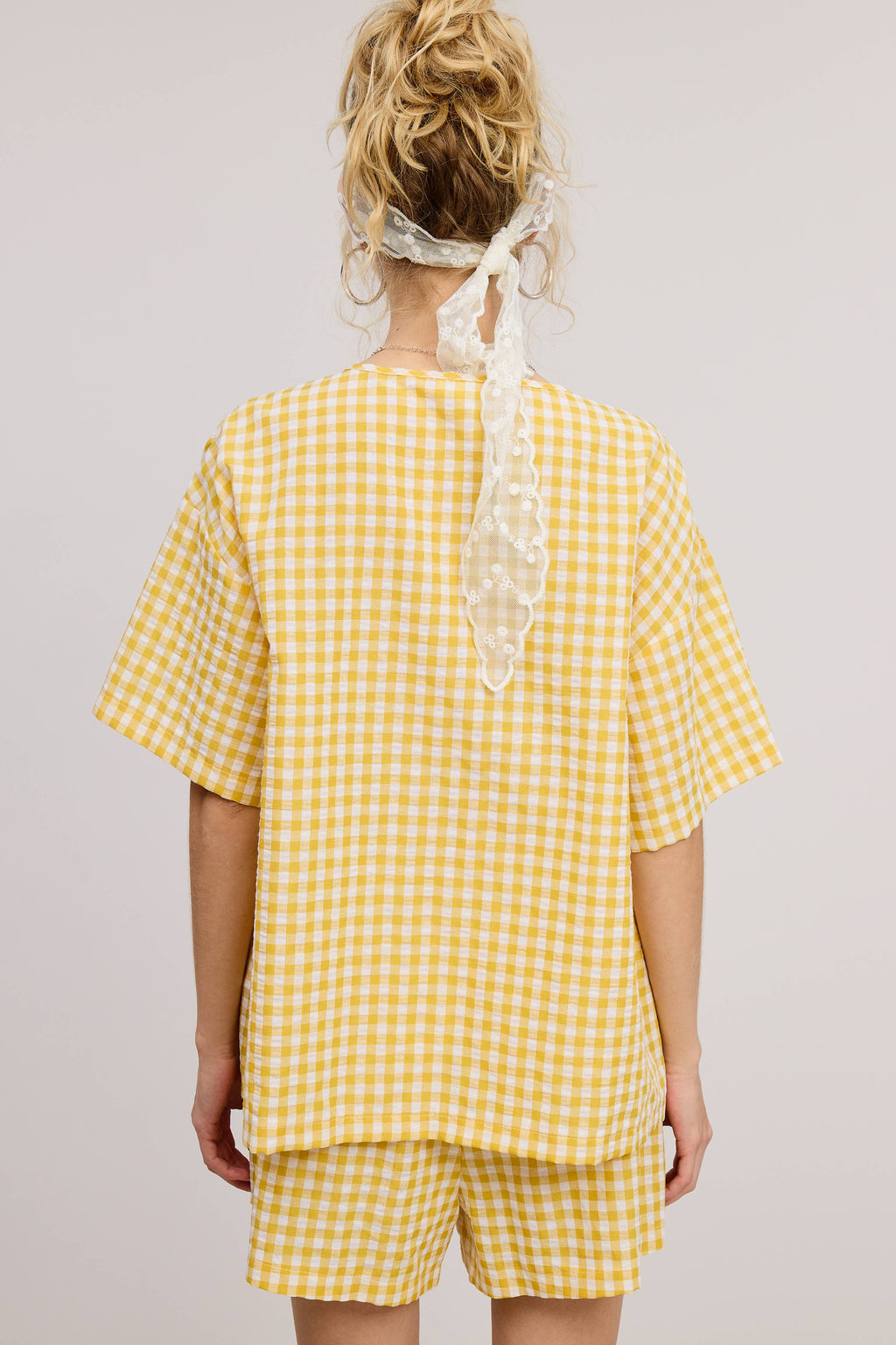 Gingham Ribbon Tie Top & Shorts Set