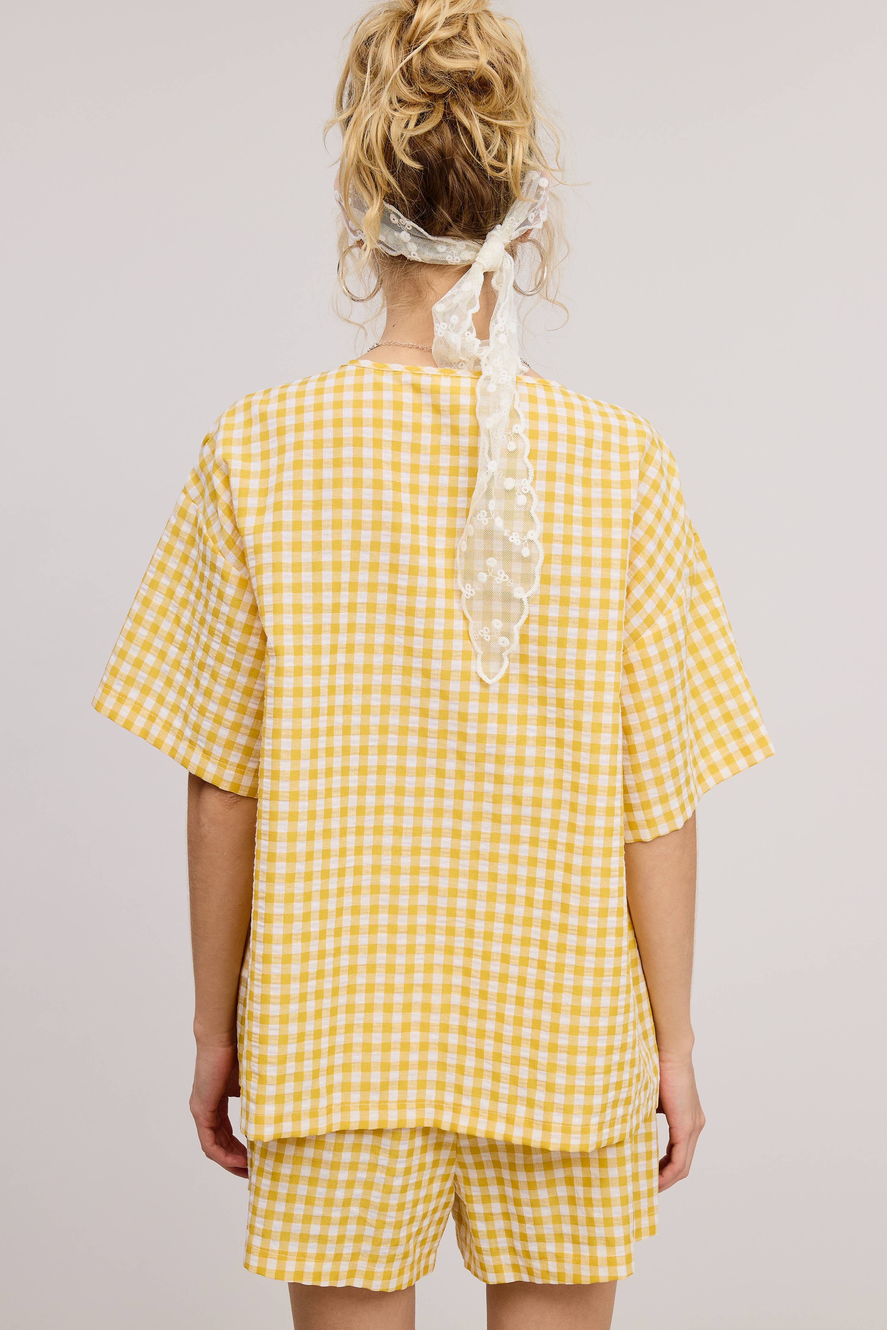 Gingham Ribbon Tie Top & Shorts Set
