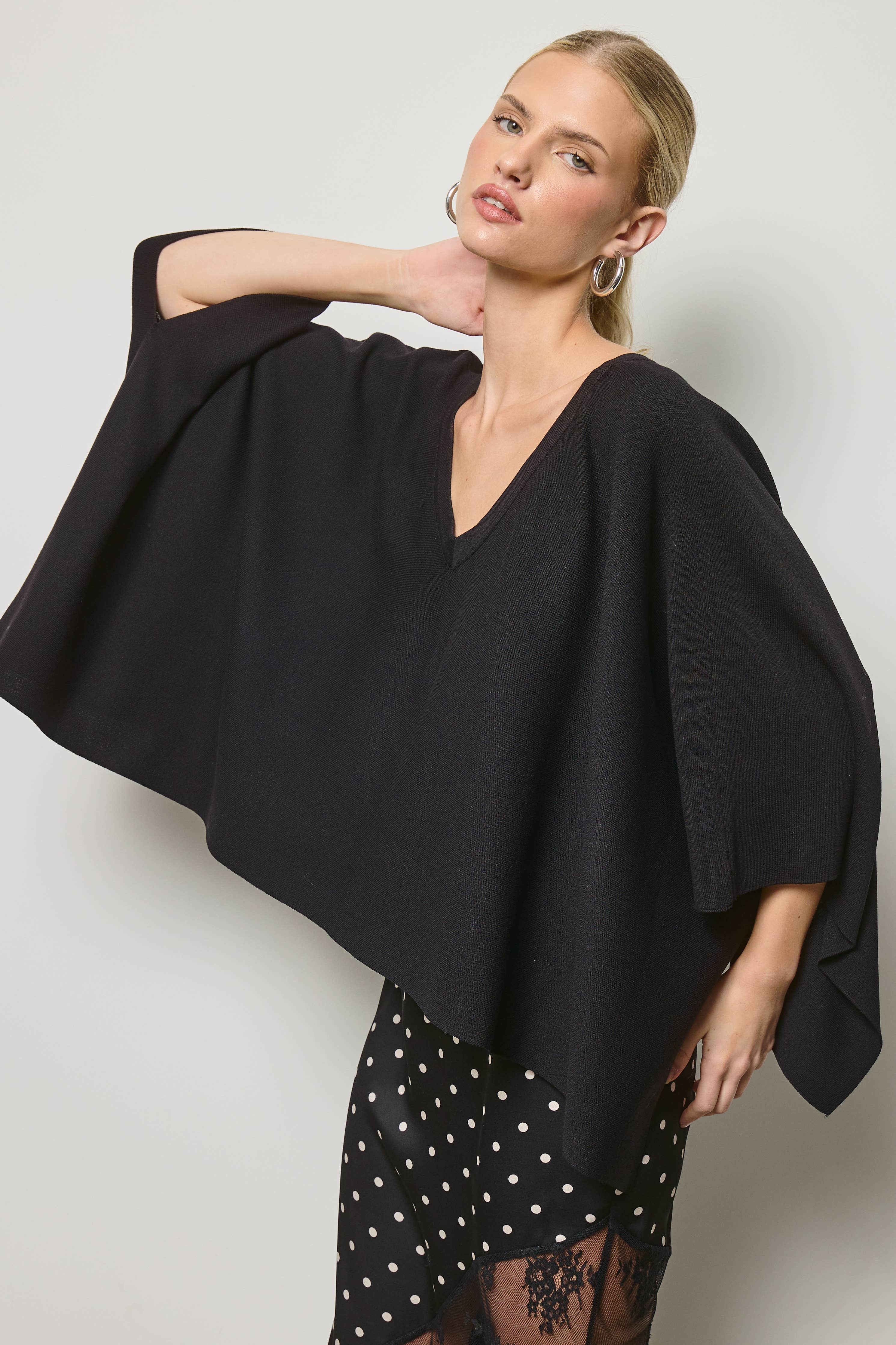 Asymmetric Knit Poncho Top - 2 Colors
