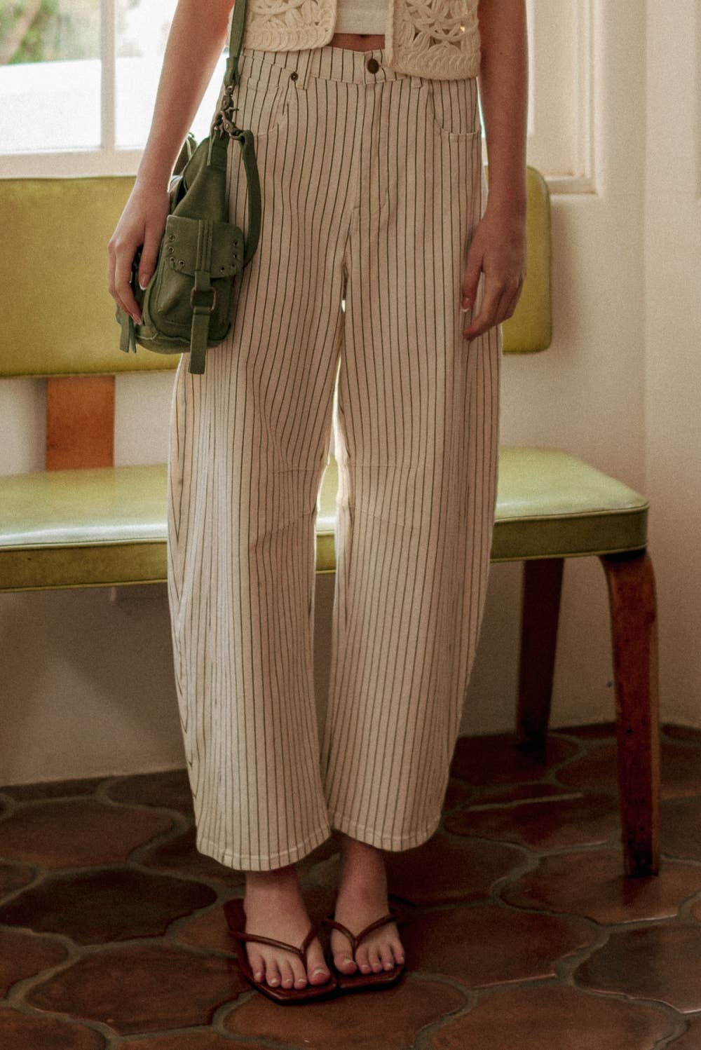 PINSTRIPED PATTERN BARREL PANTS