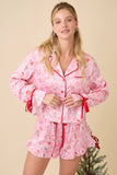 Christmas Print Pajama Set With Contrast Binding
