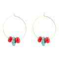 Guadalupe Blue Turquoise and Red Coral Golden Hoop Earrings
