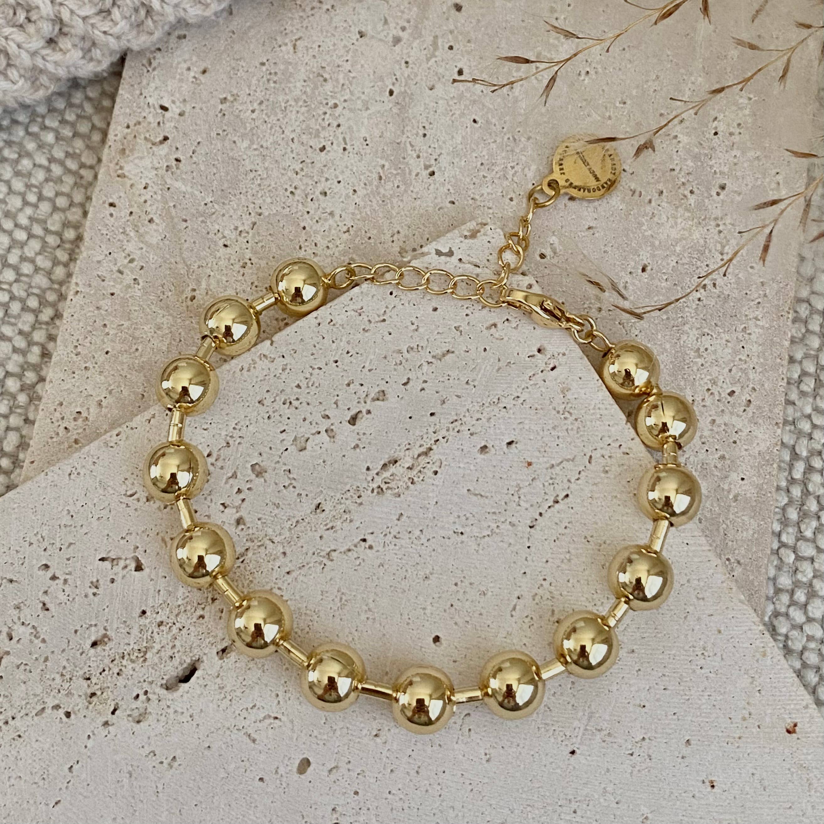 Military Satellite Chain Beaded Bracelet 18k Gold Plated