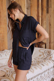 Evergreen Crinkle Collared Button Up