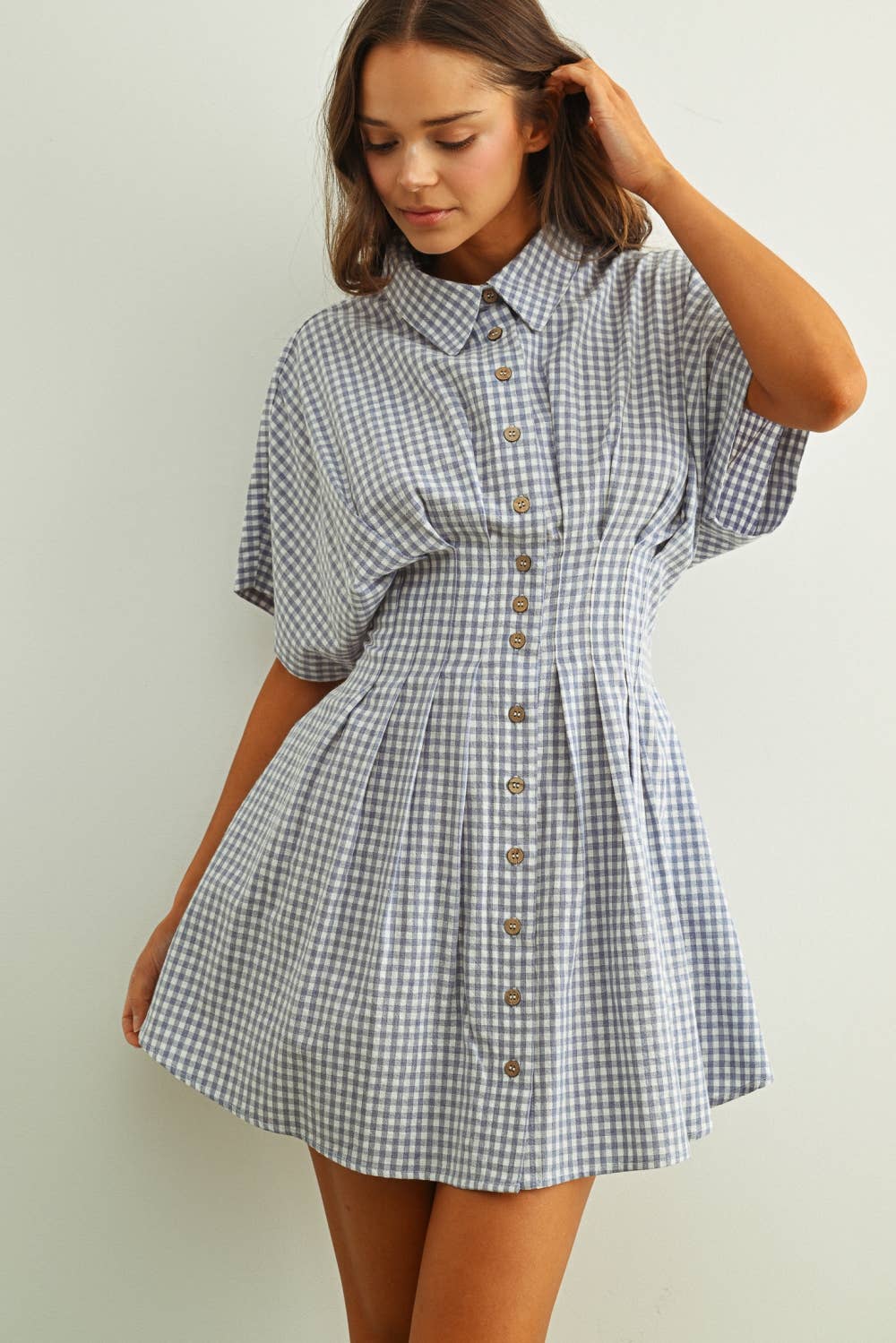 GINGHAM PATTERNED SHIRT DRESS