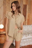 Evergreen Crinkle Collared Button Up