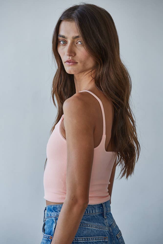 Knit Striped Seamless Cami Strap Reversible Top