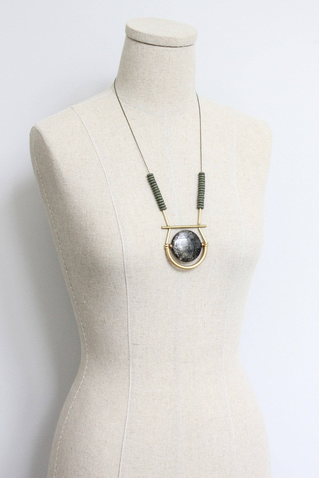 Black and moss geometric pendant necklace