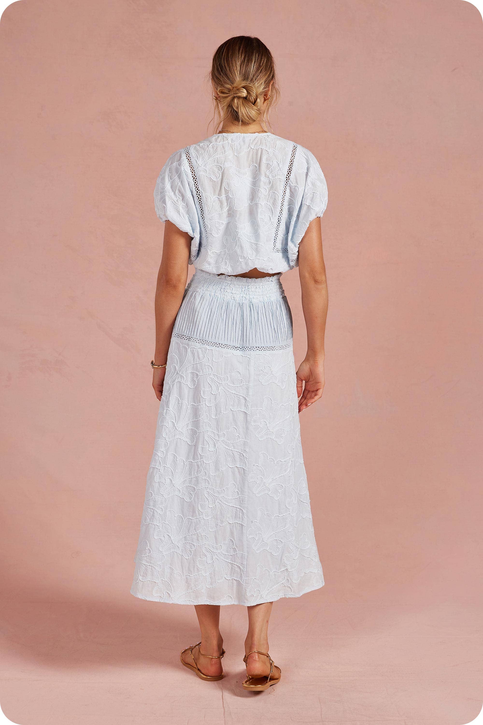 Floral Embroidery Cotton Lace Trim Skirt