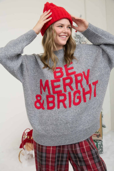 BE MERRY & BRIGHT CREWNECK KNIT PULLOVER SWEATER