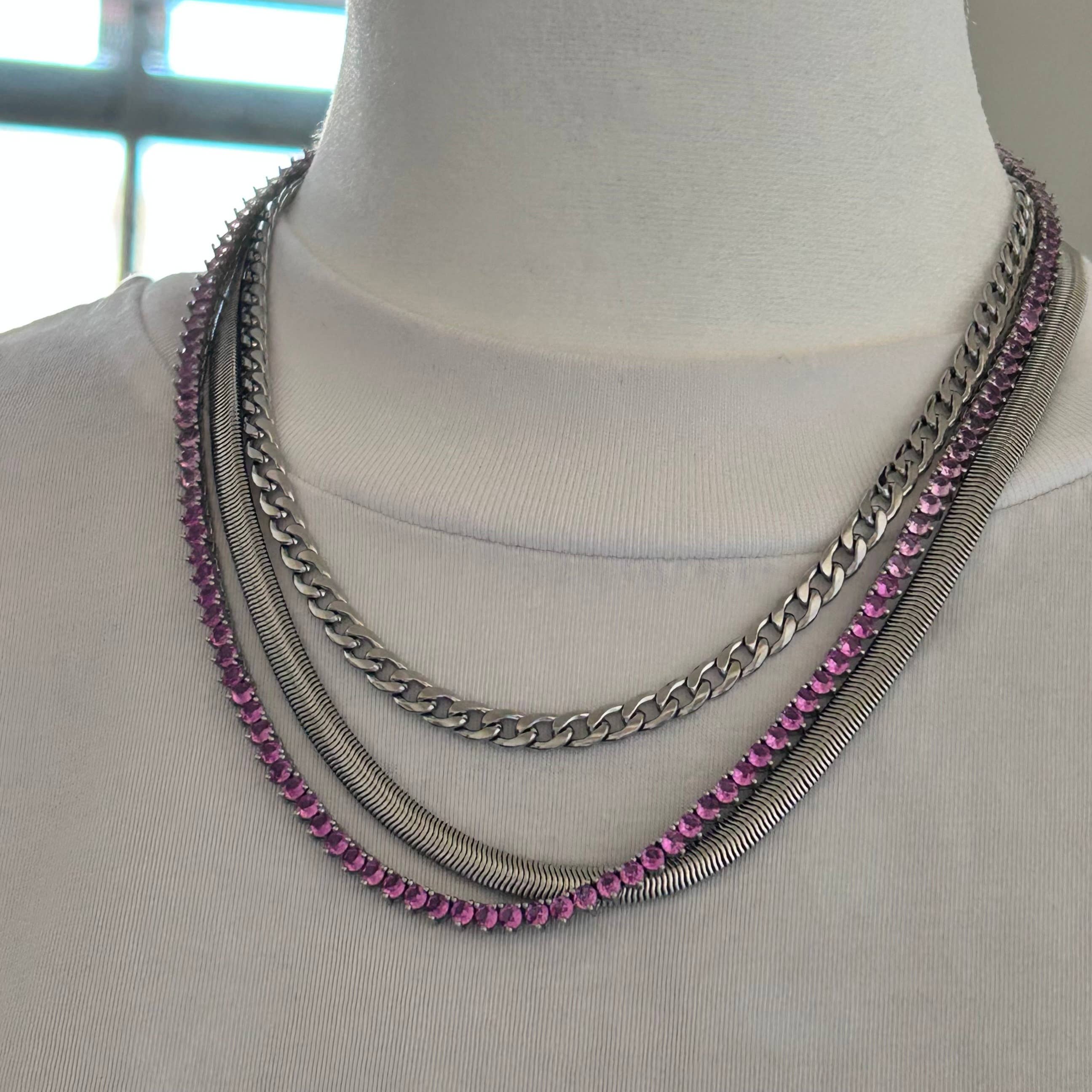 Simple silver layering curb link chain necklace