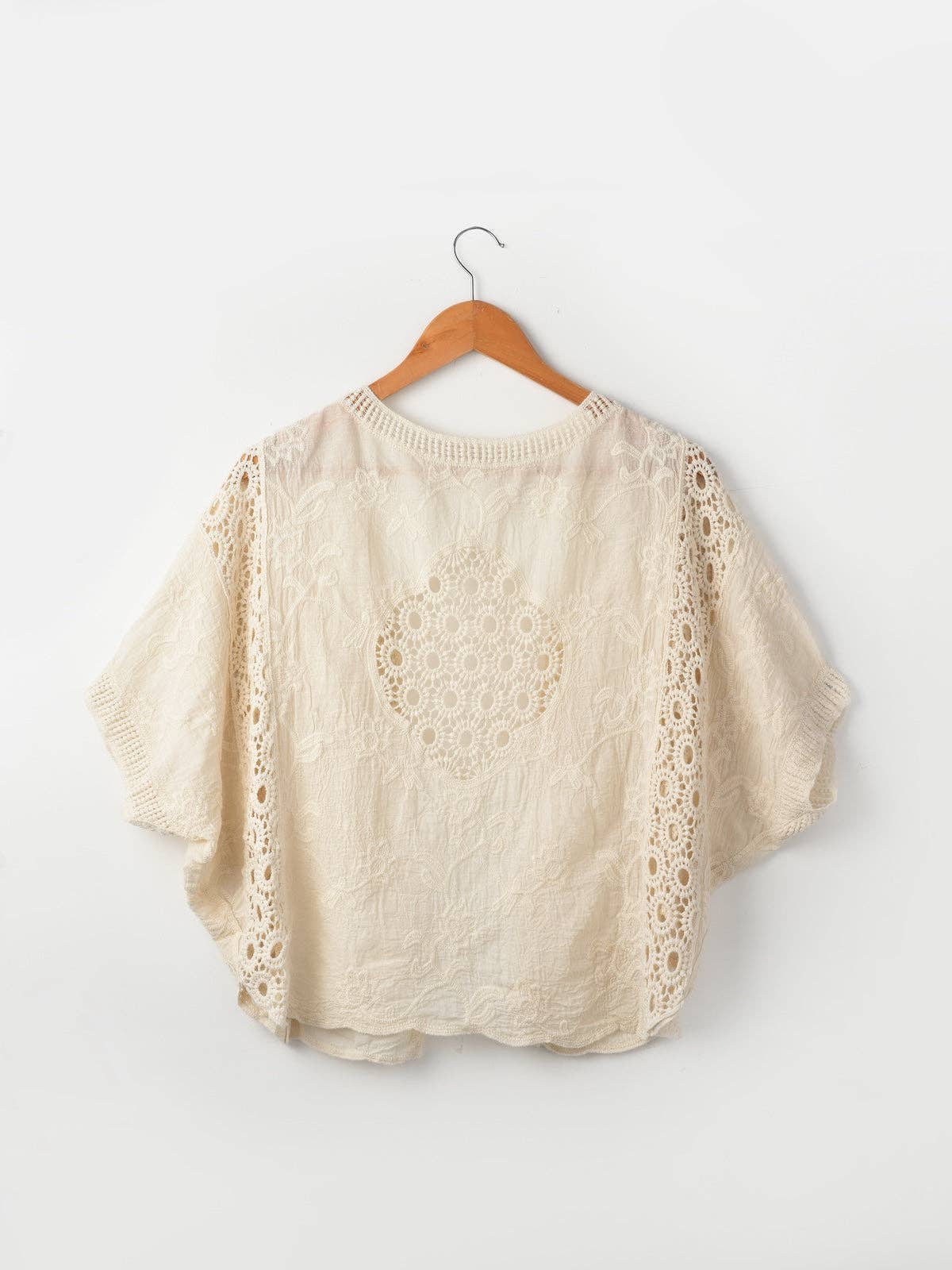 Crosa - Lace Open Front Cardigan with Batwing Sleeves