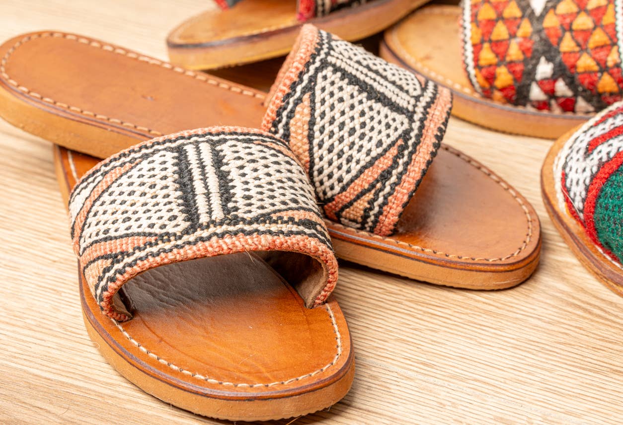 Moroccan Kilim Open-Toe Slides