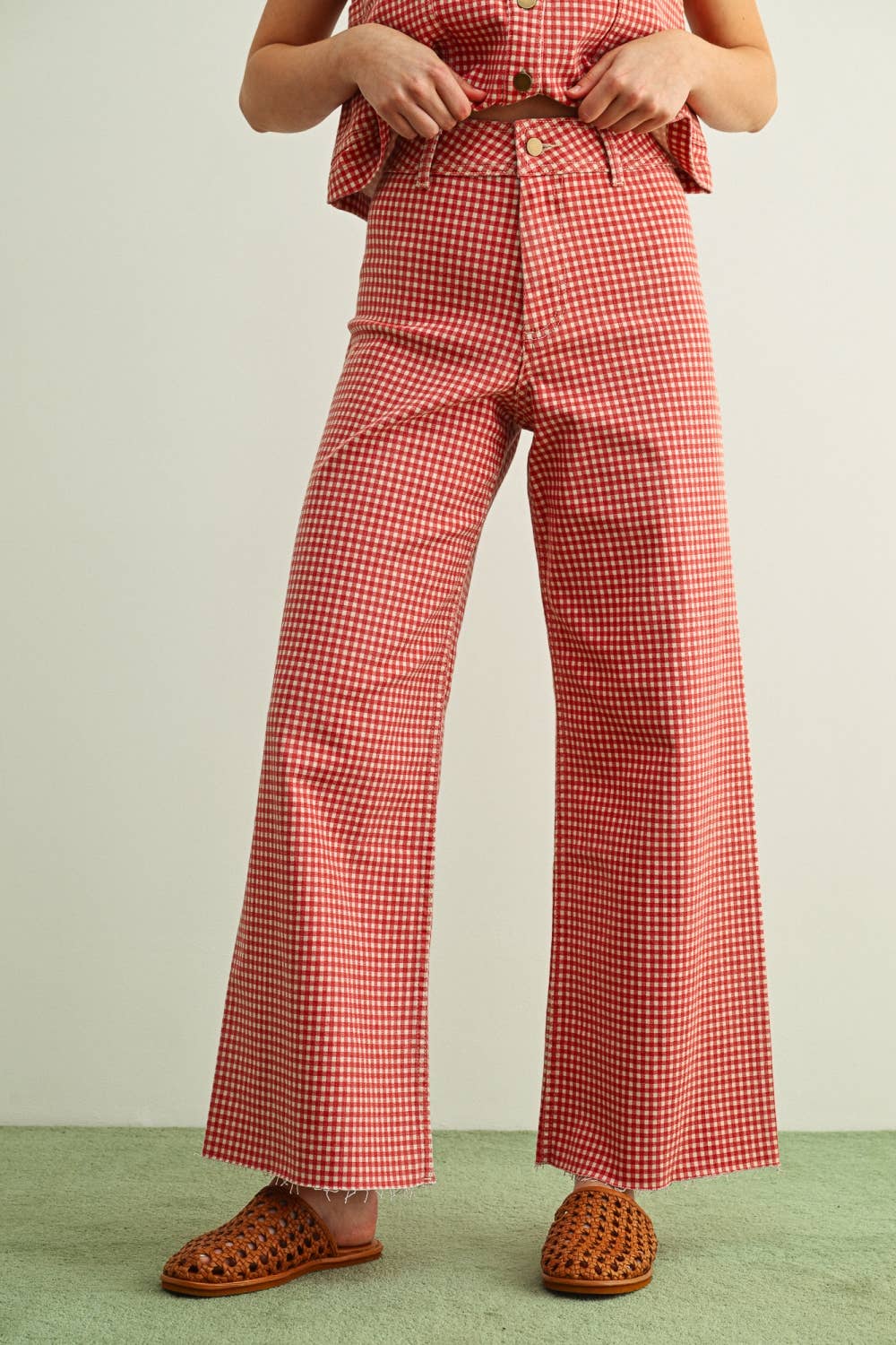 ELLIE GINGHAM PRINTED STRETCH PANTS