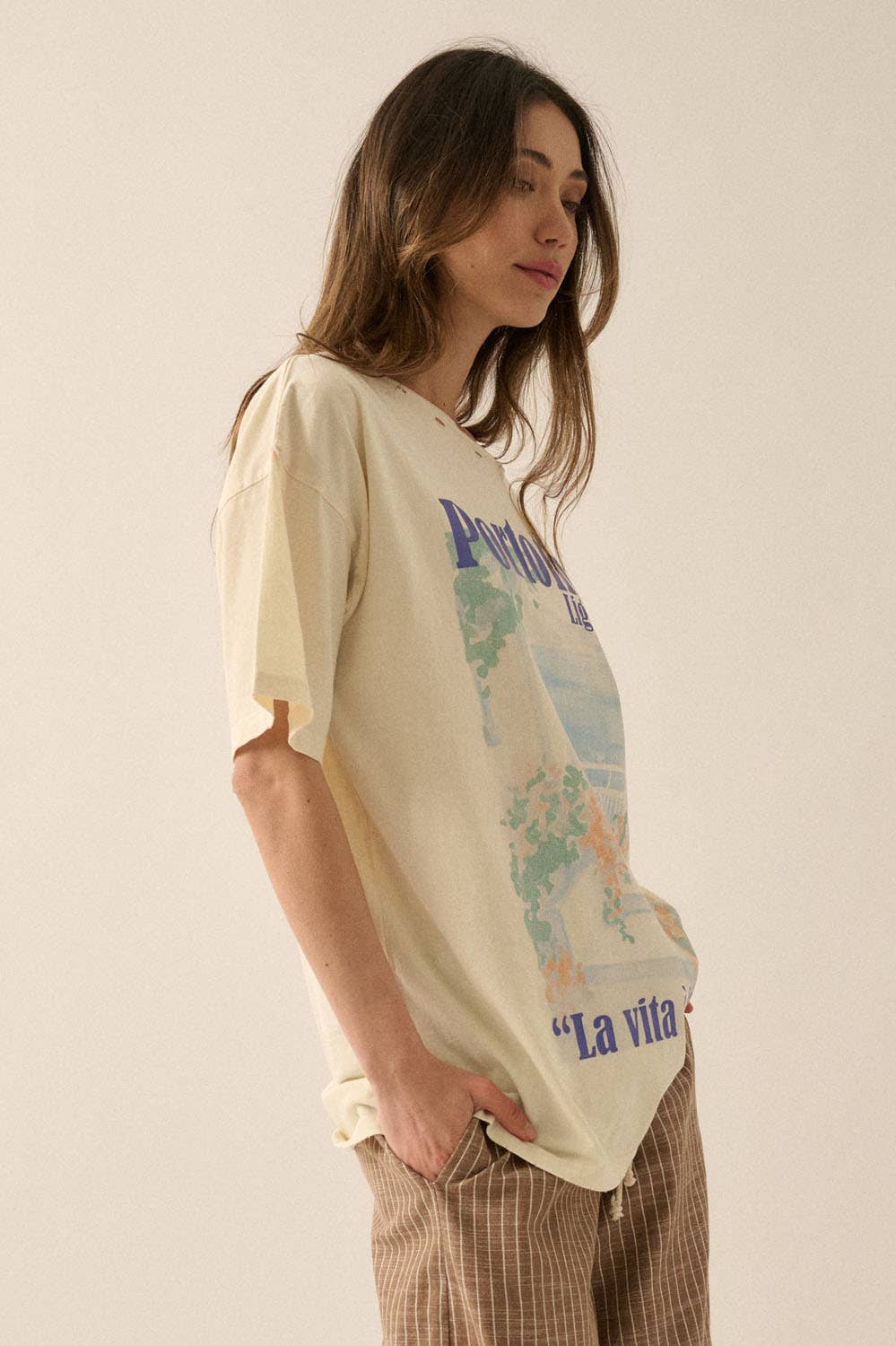 Portofino Italy Distressed Oversize Graphic Tee