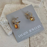 Amber Topaz color Rhinestones Dangle Earrings