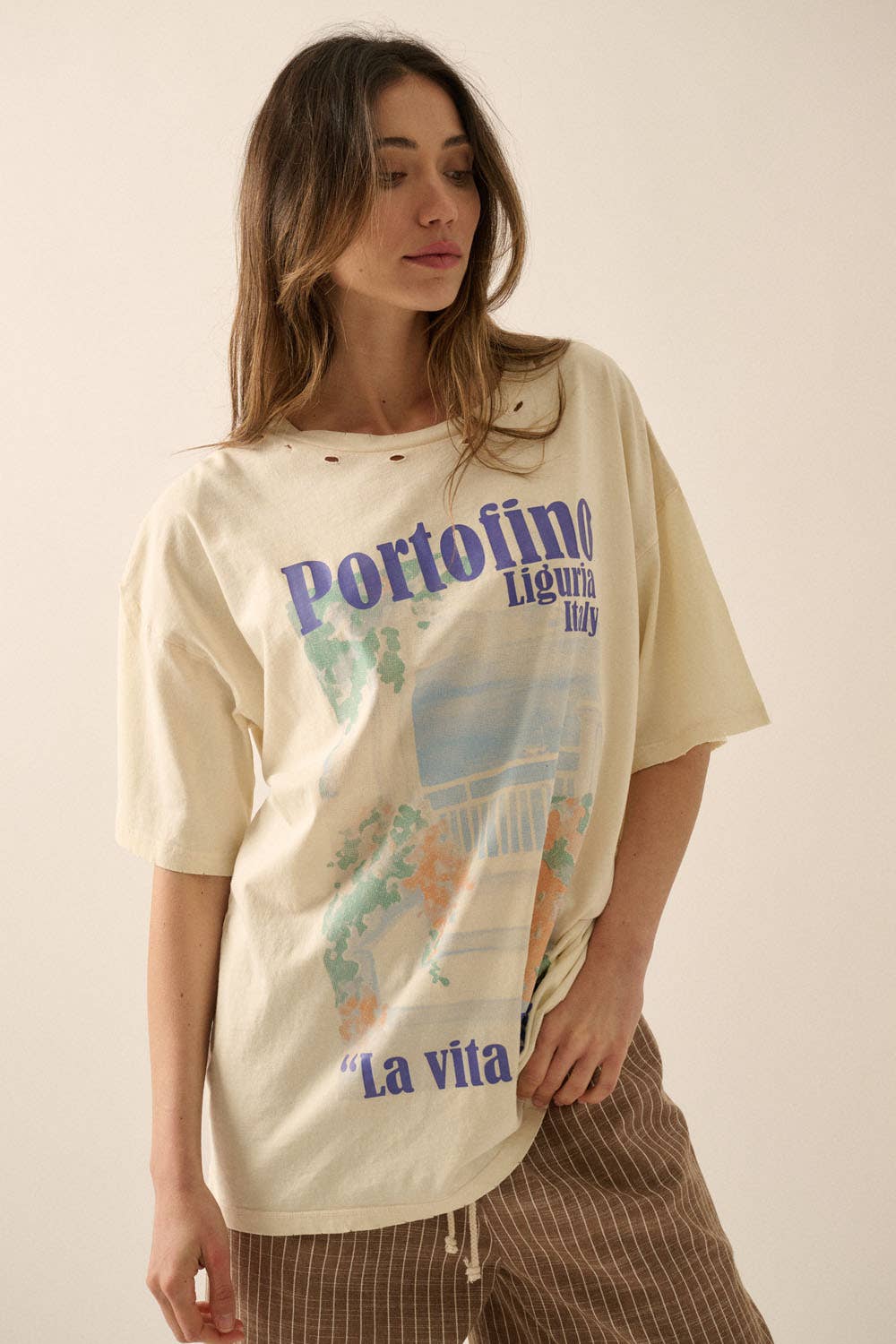 Portofino Italy Distressed Oversize Graphic Tee
