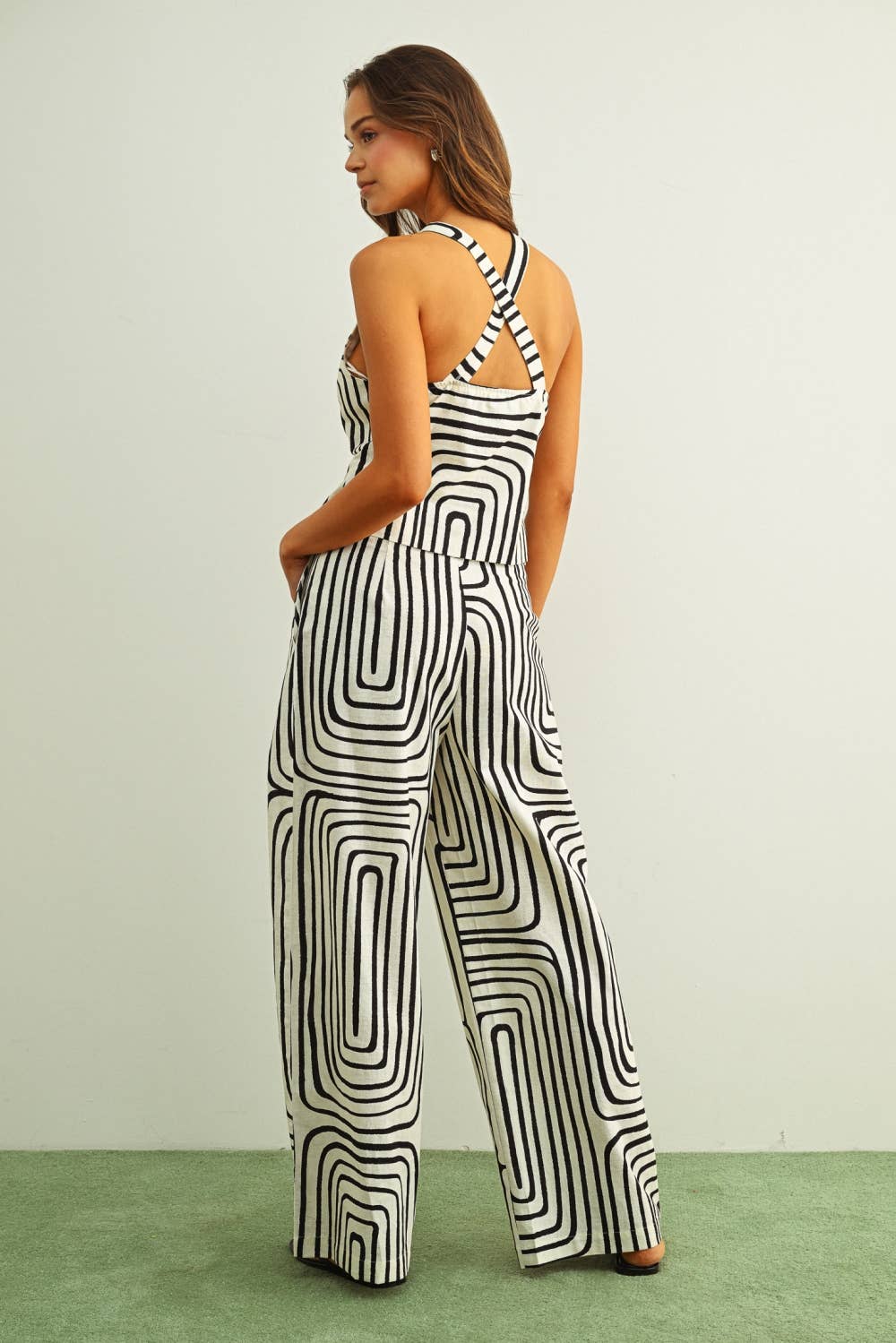 GRID PRINT WIDE LEG TROUSER