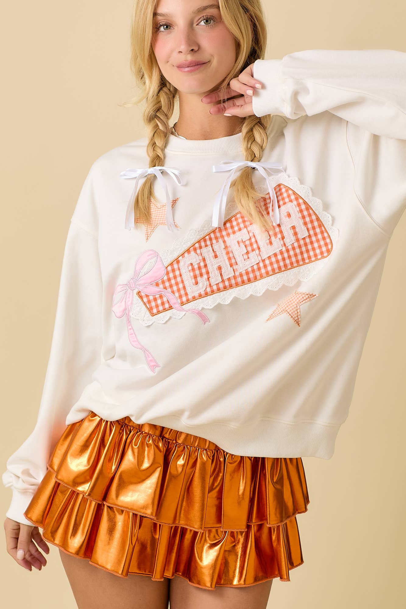 Game Day Cheer Patchwork Long Sleeve Crewneck Top- CLEARANCE