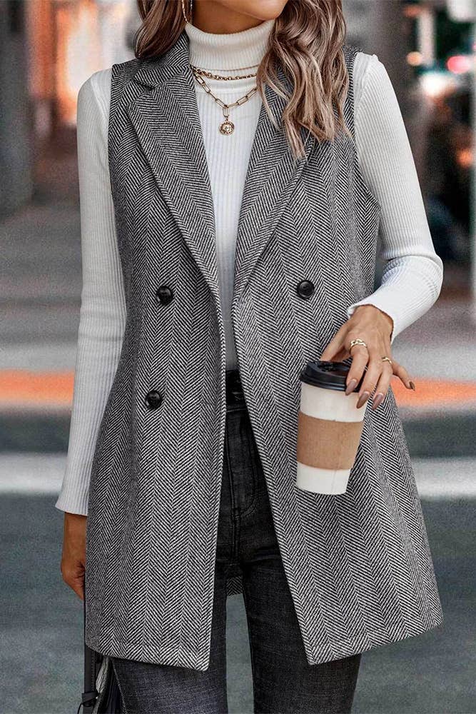 Sleeveless Lapel Blazer Long Coat GSS120