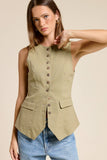 Linen Long-Line Buttoned Vest