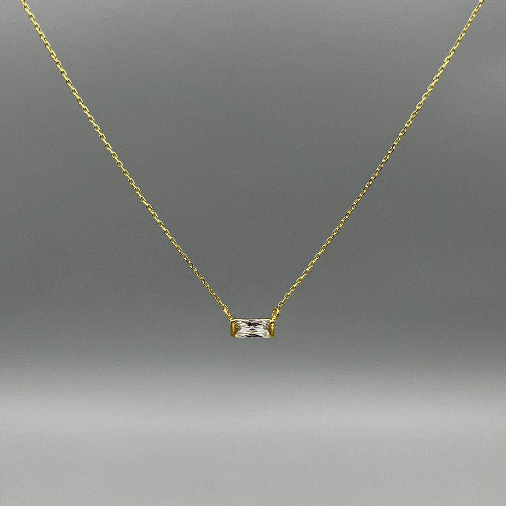 Gold Baguette Birthstone Necklace