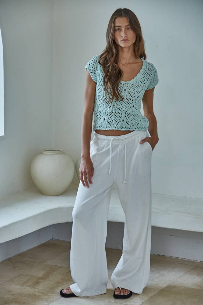 Crochet Cotton V-Neck Sweater Top