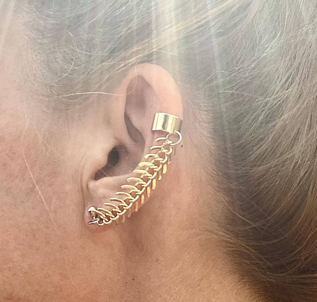Gold Fishbone Chain Ear Cuff: 14K Gold Filled Ball Post
