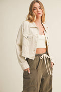 LIGHTWEIGHT DISTRESSED DENIM JACKET - BONE