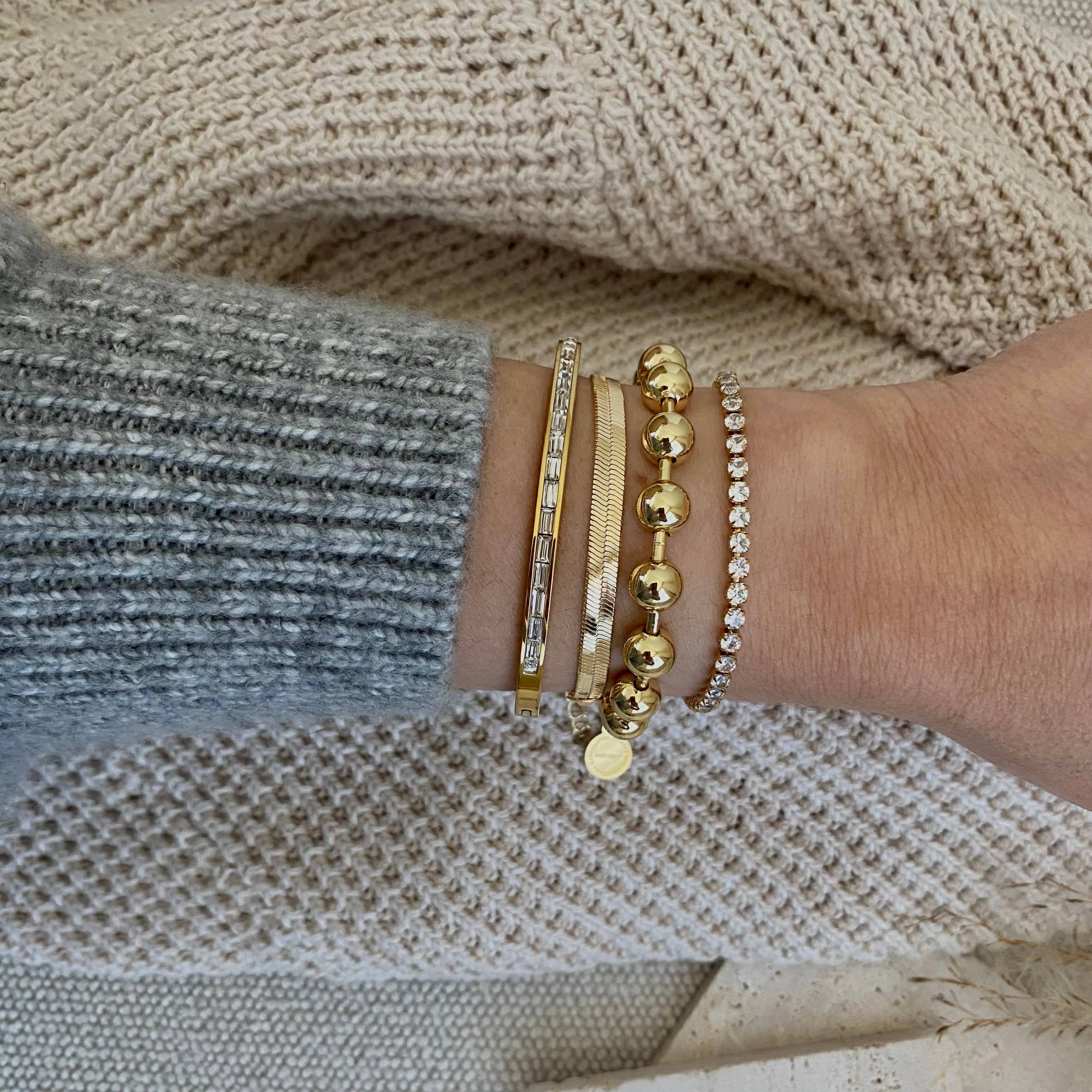 Military Satellite Chain Beaded Bracelet 18k Gold Plated