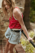 PLEAT WITH CUFFED DENIM SHORTS