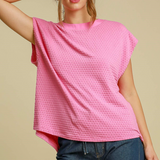 Front view of Bubble Pink Dolman Top with bubble-textured fabric.