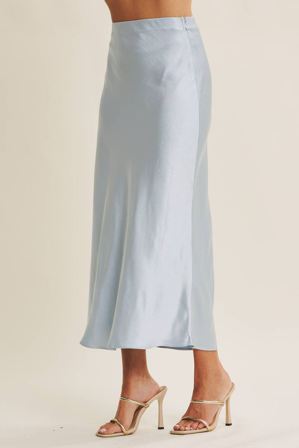 THICK SILKY SATIN BIAS CUT MAXI SKIRT: CLOUD BLUE
