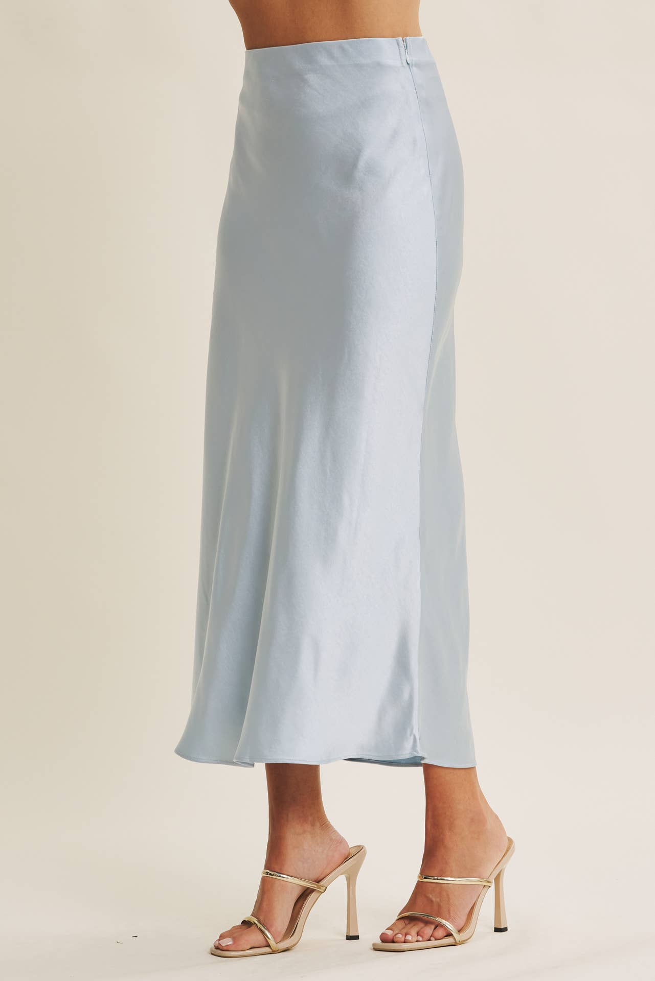 THICK SILKY SATIN BIAS CUT MAXI SKIRT: CLOUD BLUE