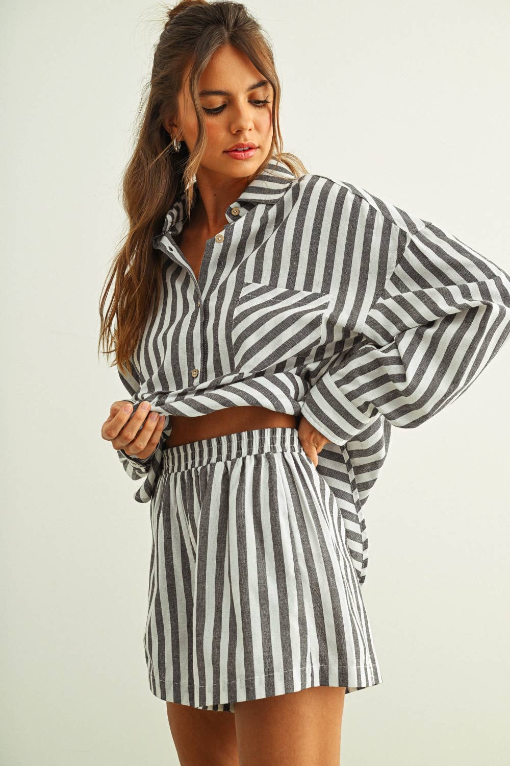 Striped Elastic Waist Shorts