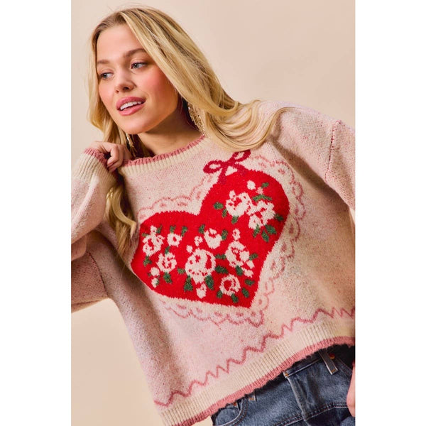 Big Valentine Heart Coquette Crop Sweater