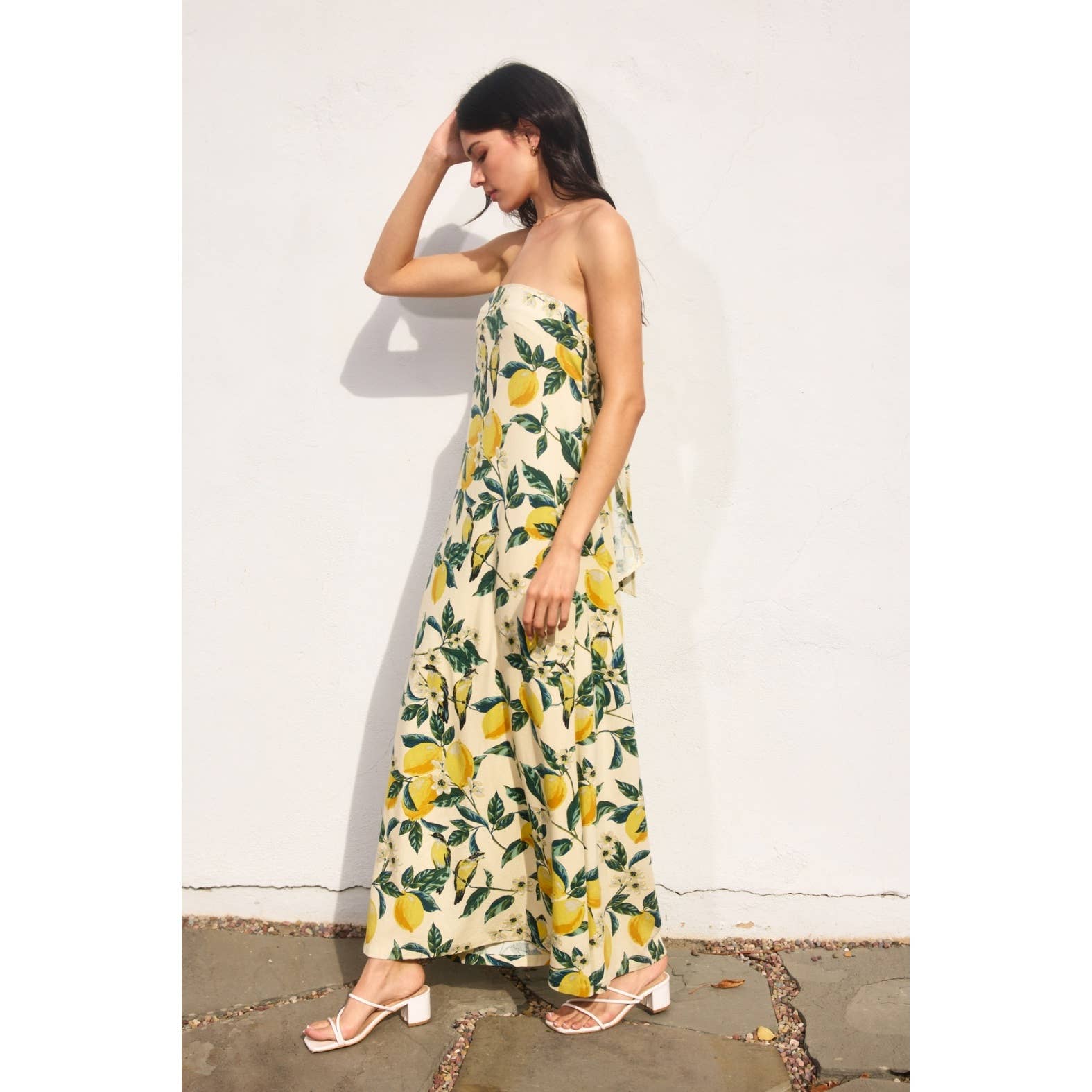 Vintage Lemonade Strapless Tie Back Maxi Dress