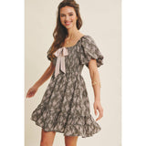 Floral Smocked Mini Dress with Contrast Bow